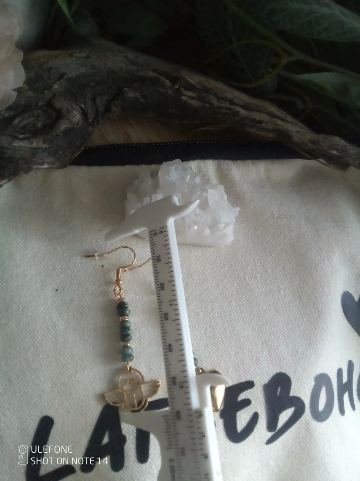 Asymmetrical bohemian Scarab heart earrings with African turquoise stones – photo 2